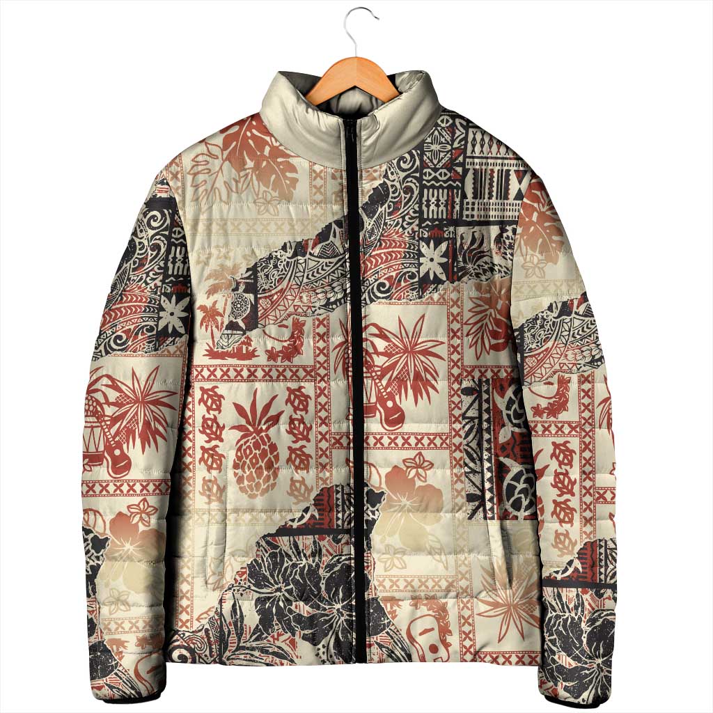Hawaii Beige Version Padded Jacket Aloha Tribal Pattern LT9 - Polynesian Pride