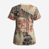 Hawaii Beige Version Scrub Top Aloha Tribal Pattern - Polynesian Pride
