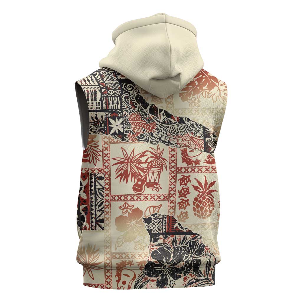 Hawaii Beige Version Sleeveless Hoodie Aloha Tribal Pattern LT9 - Polynesian Pride