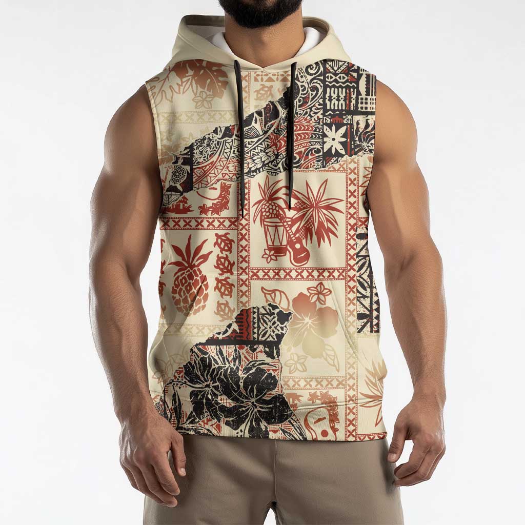 Hawaii Beige Version Sleeveless Hoodie Aloha Tribal Pattern LT9 - Polynesian Pride