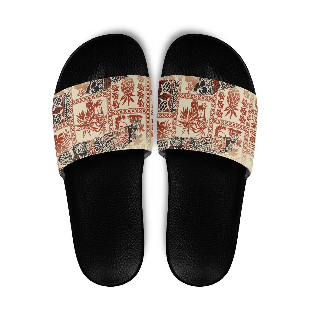 Hawaii Beige Version Slide Sandals Aloha Tribal Pattern - Polynesian Pride