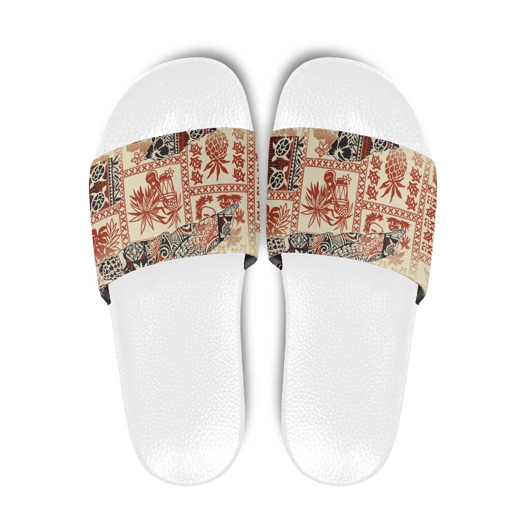Hawaii Beige Version Slide Sandals Aloha Tribal Pattern - Polynesian Pride