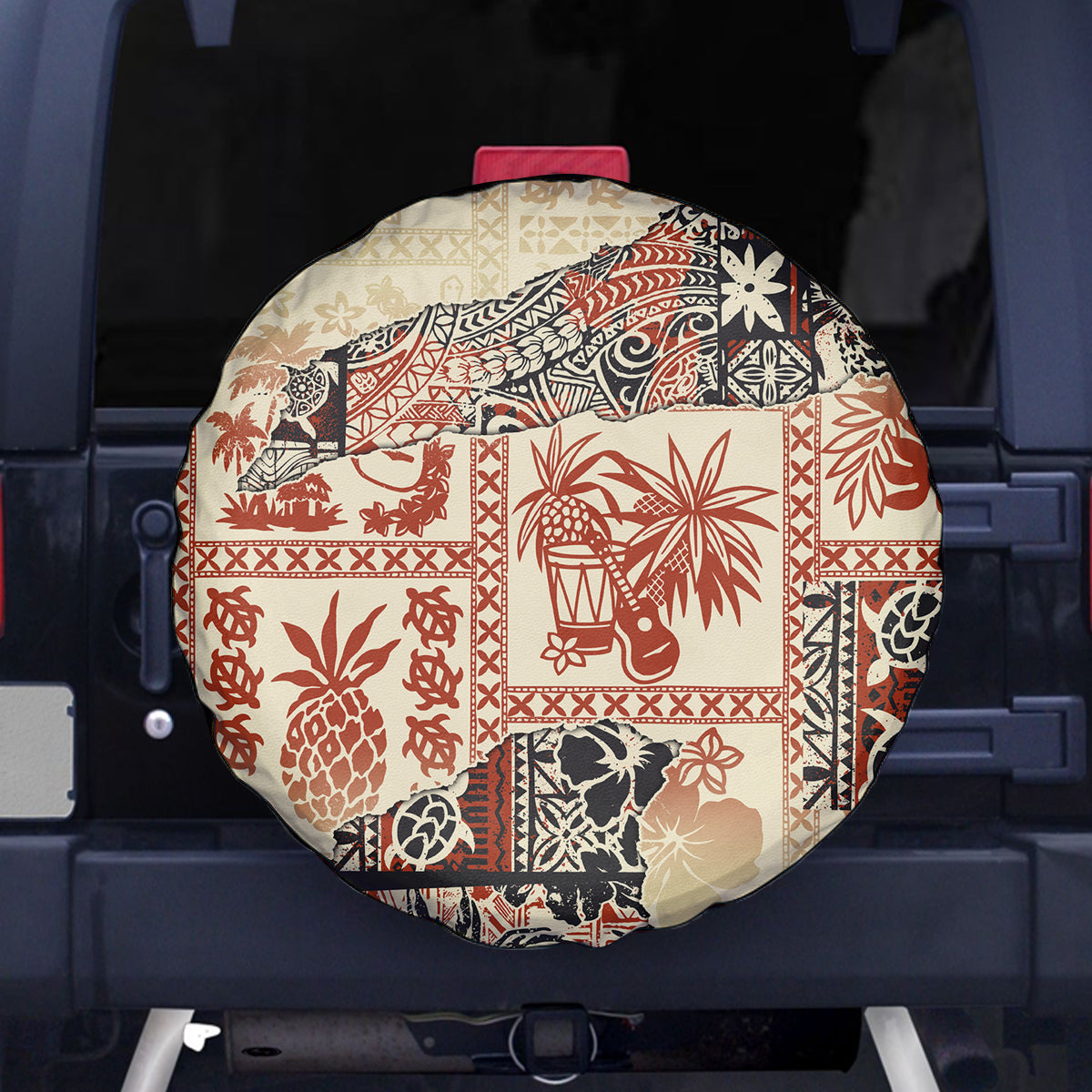 Hawaii Spare Tire Cover Aloha Tribal Pattern Beige Version LT9 Beige - Polynesian Pride