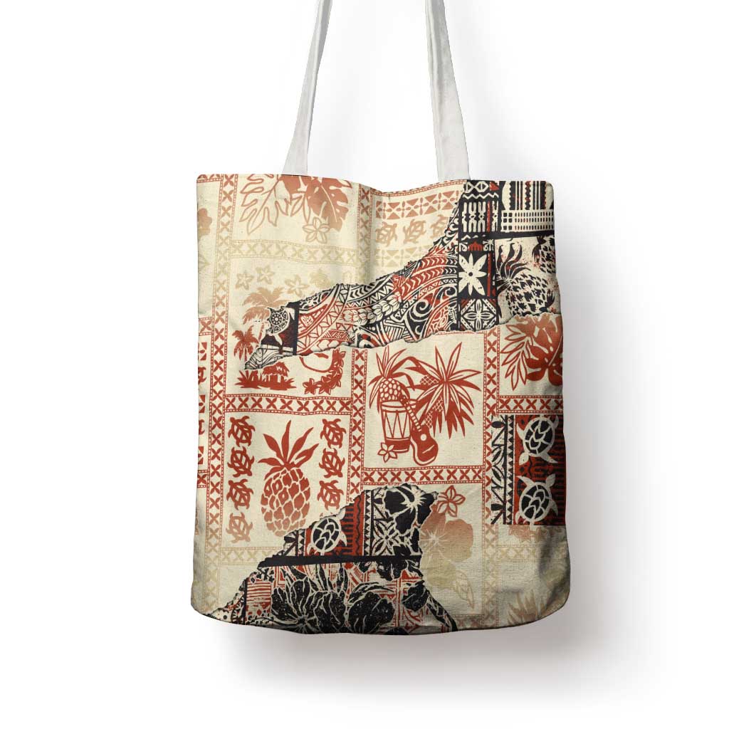 Hawaii Beige Version Tote Bag Aloha Tribal Pattern - Polynesian Pride