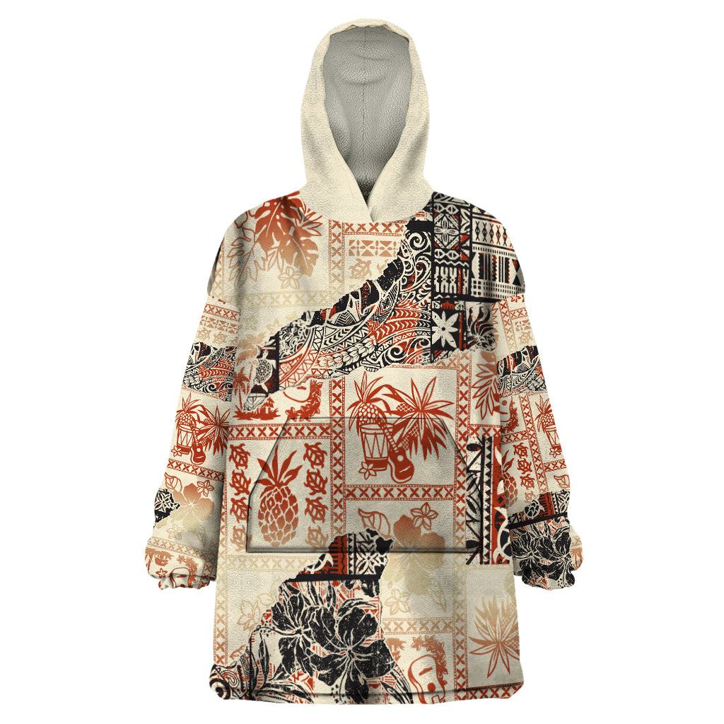 Hawaii Wearable Blanket Hoodie Aloha Tribal Pattern Beige Version LT9 One Size Beige - Polynesian Pride