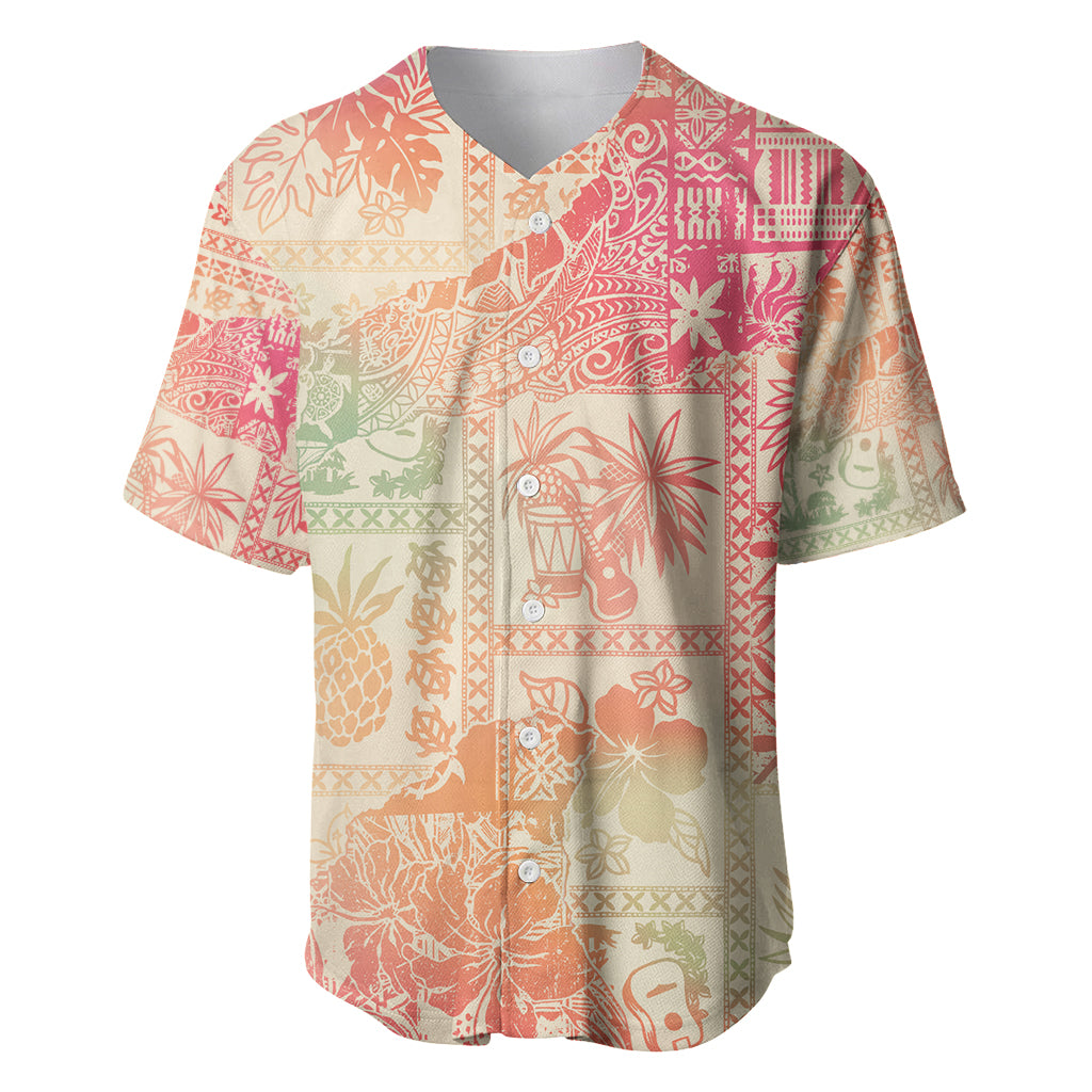 Hawaii Baseball Jersey Aloha Tribal Pattern Sweat Pink Ombre LT9 Pink - Polynesian Pride