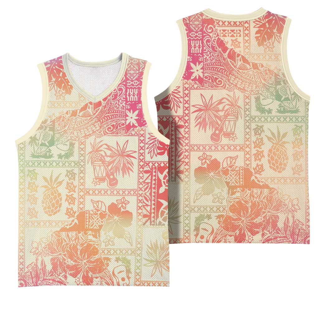 Hawaii Sweat Pink Ombre Basketball Jersey Aloha Tribal Pattern LT9 - Polynesian Pride