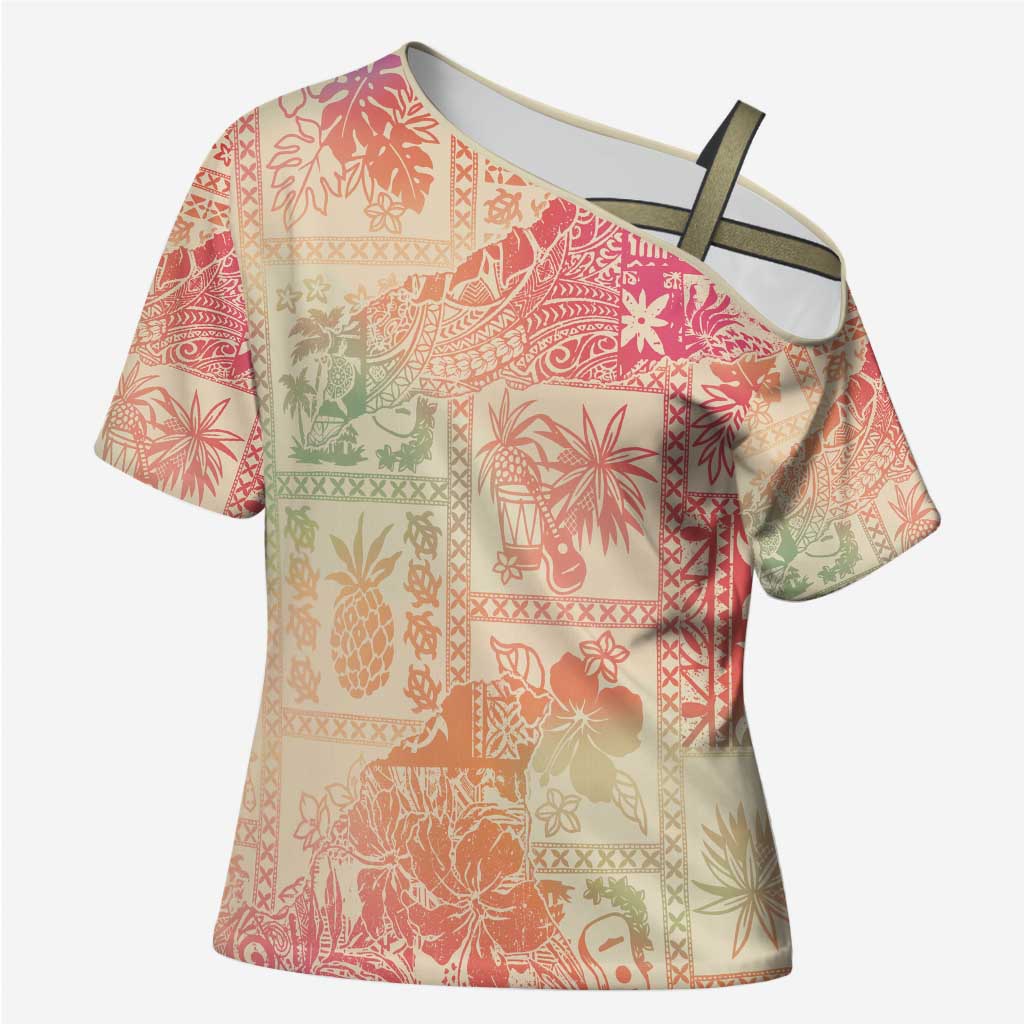 Hawaii Sweat Pink Ombre Cross Shoulder Shirt Aloha Tribal Pattern LT9 Female Pink - Polynesian Pride
