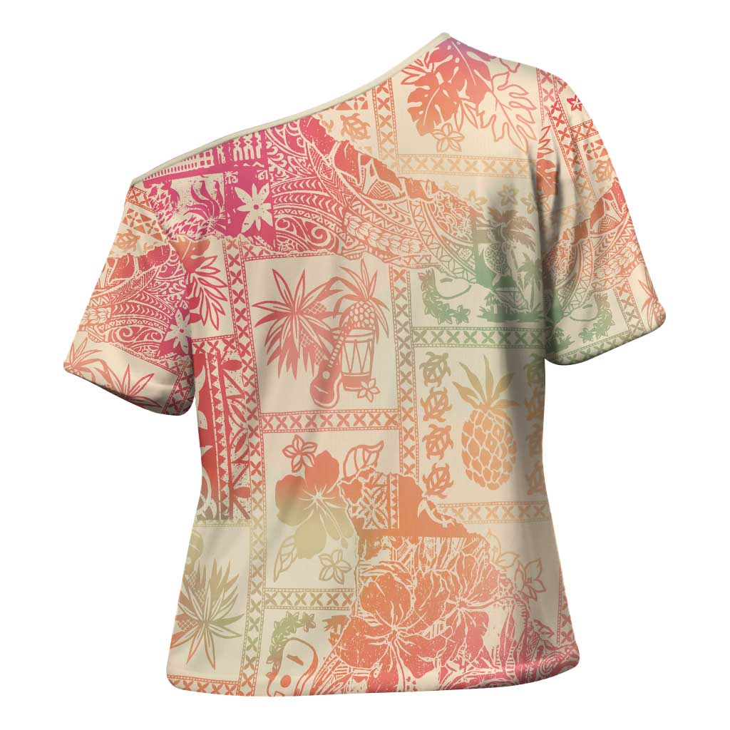 Hawaii Sweat Pink Ombre Cross Shoulder Shirt Aloha Tribal Pattern LT9 - Polynesian Pride