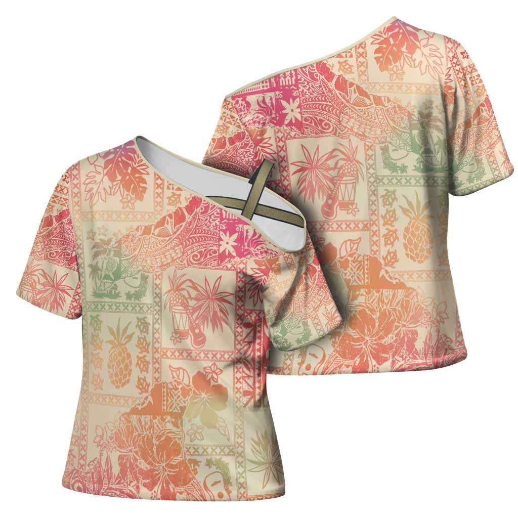 Hawaii Sweat Pink Ombre Cross Shoulder Shirt Aloha Tribal Pattern LT9 - Polynesian Pride