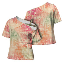 Hawaii Sweat Pink Ombre Cross Shoulder Shirt Aloha Tribal Pattern LT9 - Polynesian Pride