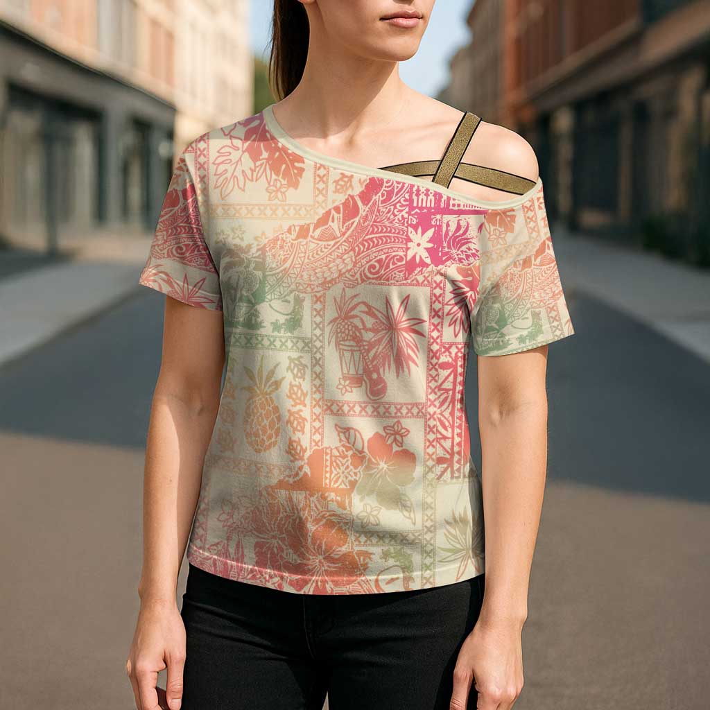 Hawaii Sweat Pink Ombre Cross Shoulder Shirt Aloha Tribal Pattern LT9 - Polynesian Pride