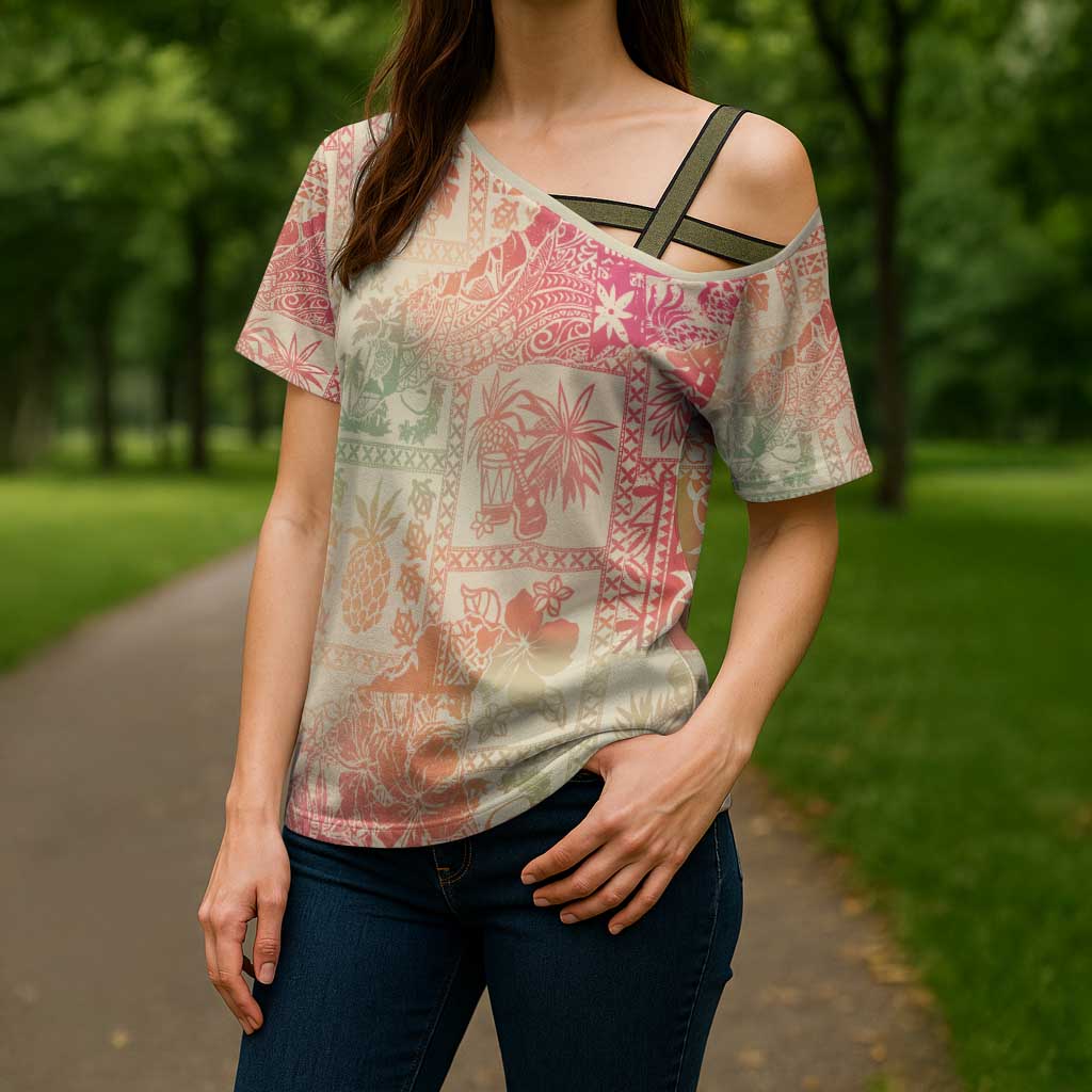 Hawaii Sweat Pink Ombre Cross Shoulder Shirt Aloha Tribal Pattern LT9 - Polynesian Pride