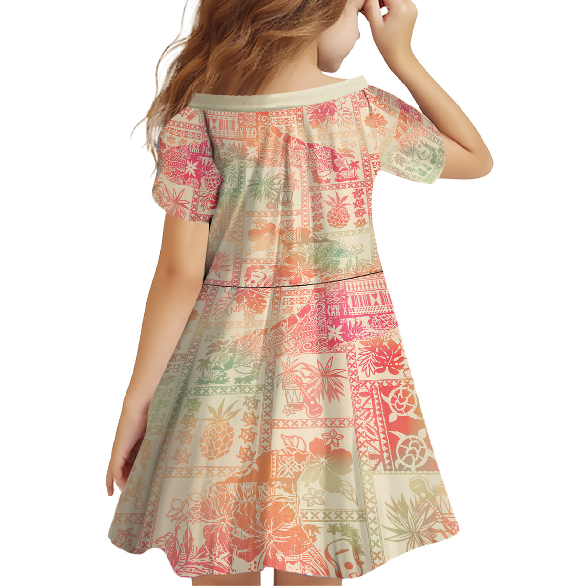 Hawaii Family Matching Short Sleeve Bodycon Dress and Hawaiian Shirt Aloha Tribal Pattern Sweat Pink Ombre LT9 - Polynesian Pride