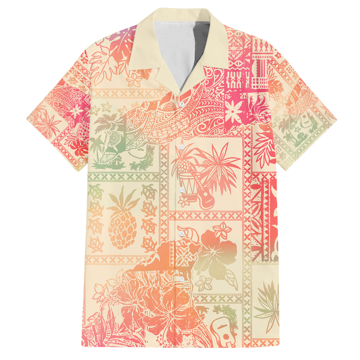 Hawaii Family Matching Tank Maxi Dress and Hawaiian Shirt Aloha Tribal Pattern Sweat Pink Ombre LT9 Dad's Shirt - Short Sleeve Pink - Polynesian Pride