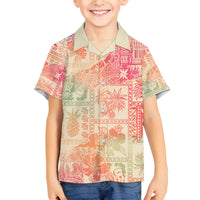 Hawaii Family Matching Tank Maxi Dress and Hawaiian Shirt Aloha Tribal Pattern Sweat Pink Ombre LT9 Son's Shirt Pink - Polynesian Pride