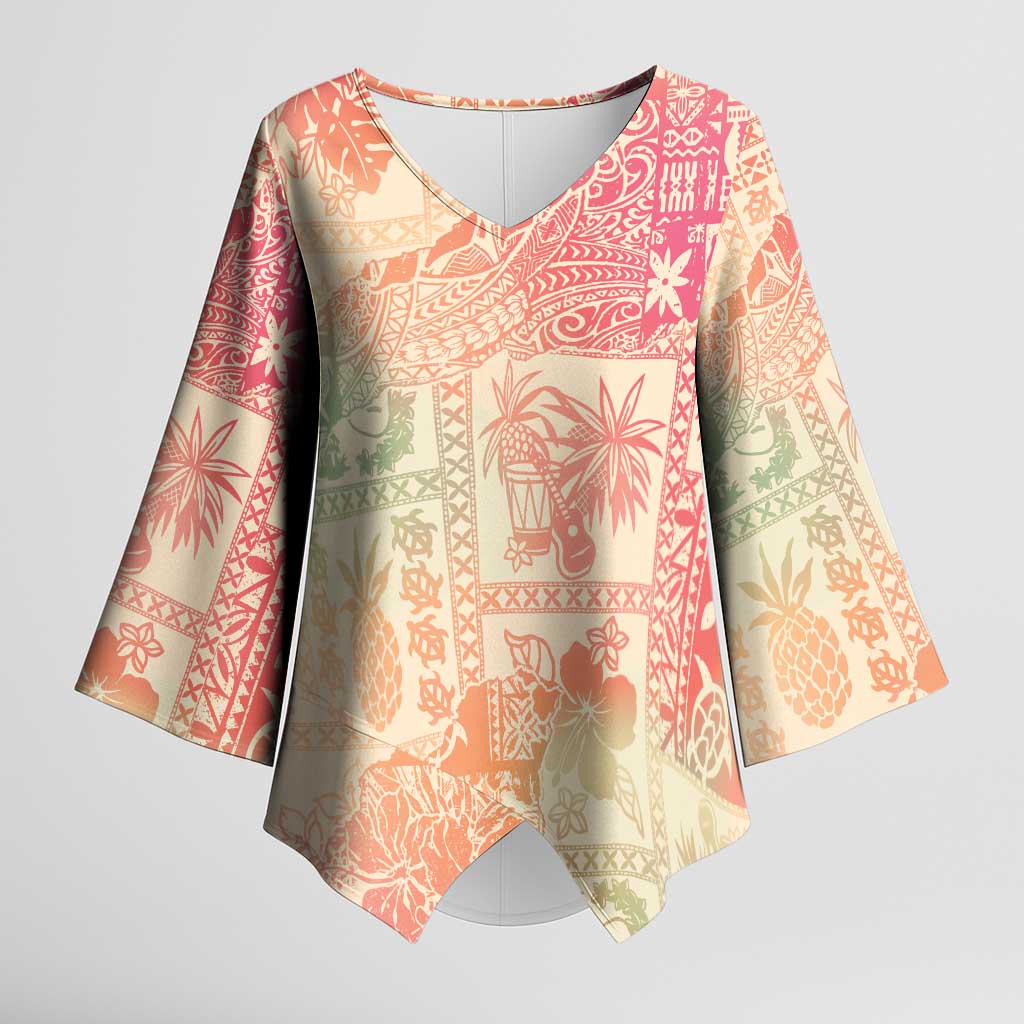Hawaii Sweat Pink Ombre Kimono Sleeve Blouse Aloha Tribal Pattern LT9 Female Pink - Polynesian Pride