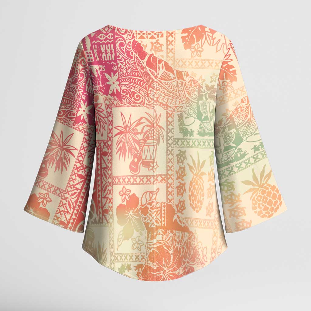 Hawaii Sweat Pink Ombre Kimono Sleeve Blouse Aloha Tribal Pattern LT9 - Polynesian Pride