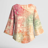 Hawaii Sweat Pink Ombre Kimono Sleeve Blouse Aloha Tribal Pattern LT9 - Polynesian Pride