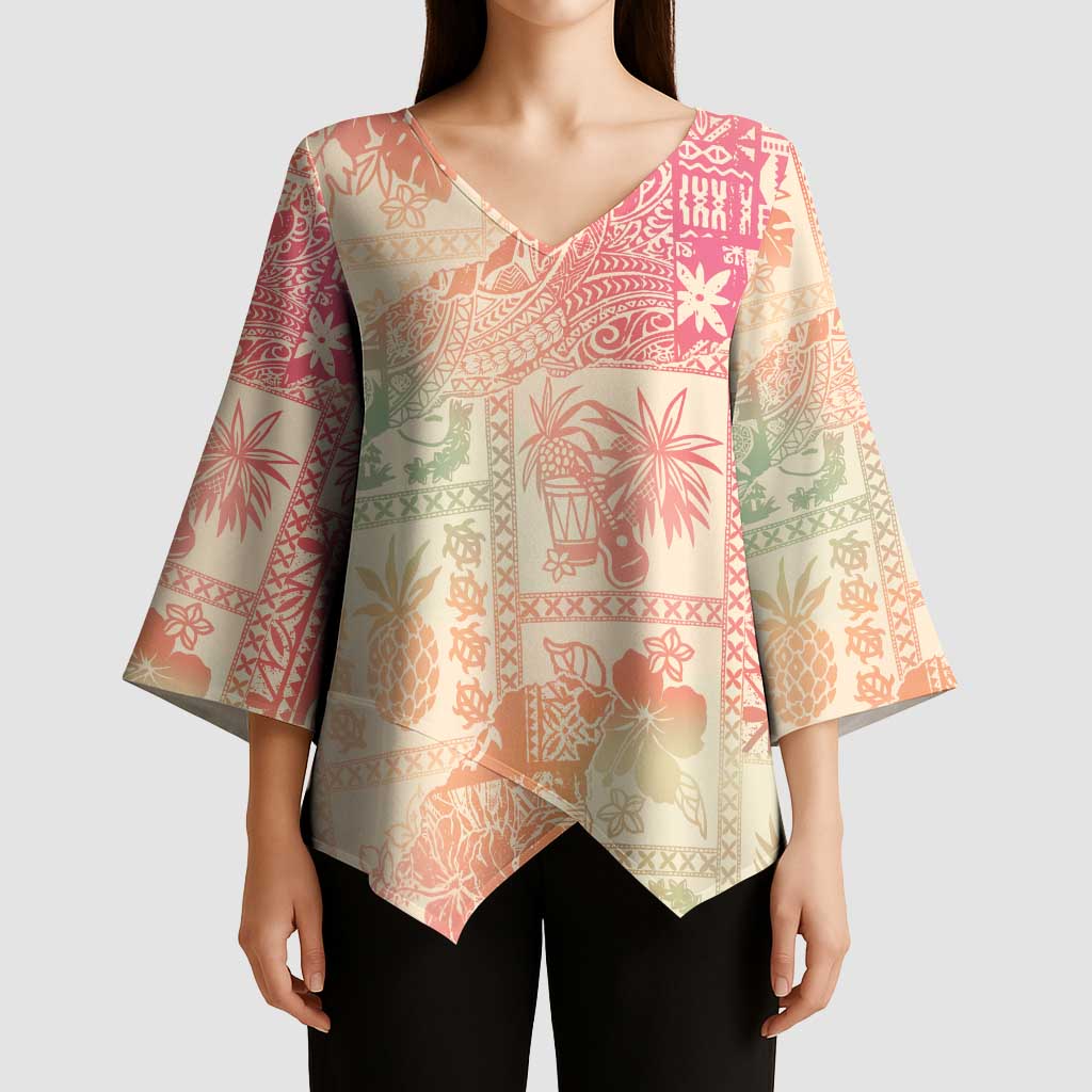 Hawaii Sweat Pink Ombre Kimono Sleeve Blouse Aloha Tribal Pattern LT9 - Polynesian Pride