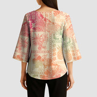 Hawaii Sweat Pink Ombre Kimono Sleeve Blouse Aloha Tribal Pattern LT9 - Polynesian Pride
