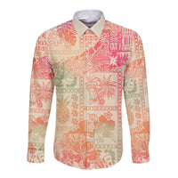 Hawaii Long Sleeve Button Shirt Aloha Tribal Pattern Sweat Pink Ombre LT9 Unisex Pink - Polynesian Pride