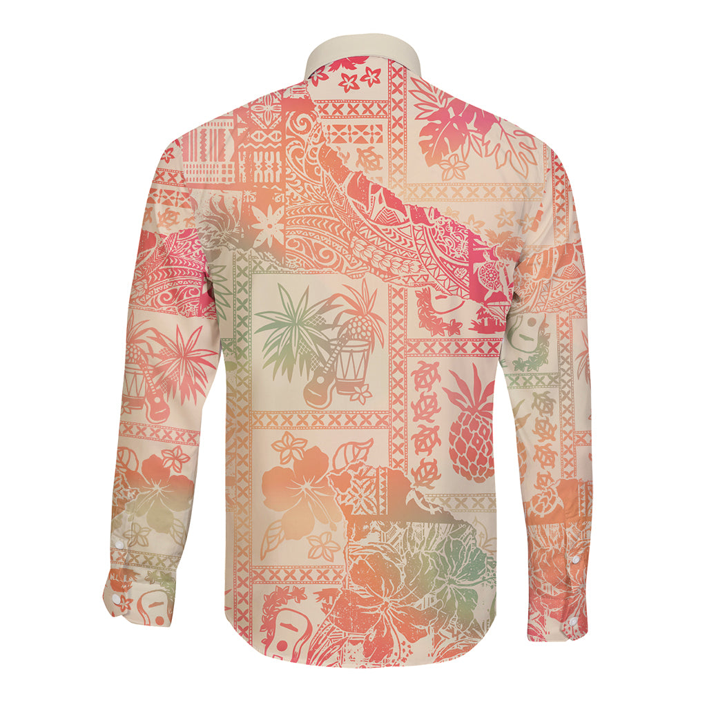 Hawaii Long Sleeve Button Shirt Aloha Tribal Pattern Sweat Pink Ombre LT9 - Polynesian Pride