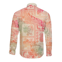 Hawaii Long Sleeve Button Shirt Aloha Tribal Pattern Sweat Pink Ombre LT9 - Polynesian Pride