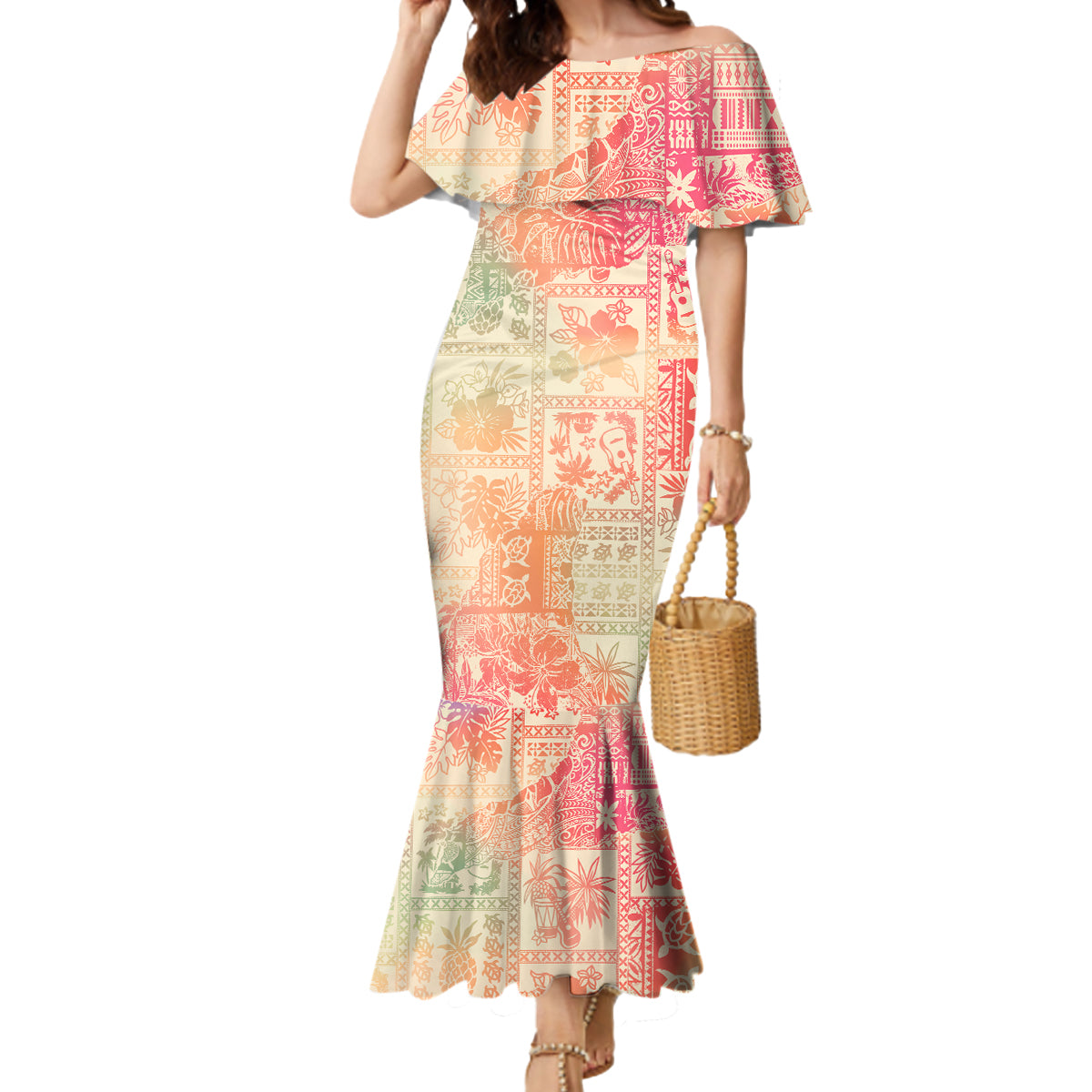 Hawaii Mermaid Dress Aloha Tribal Pattern Sweat Pink Ombre LT9 Women Pink - Polynesian Pride