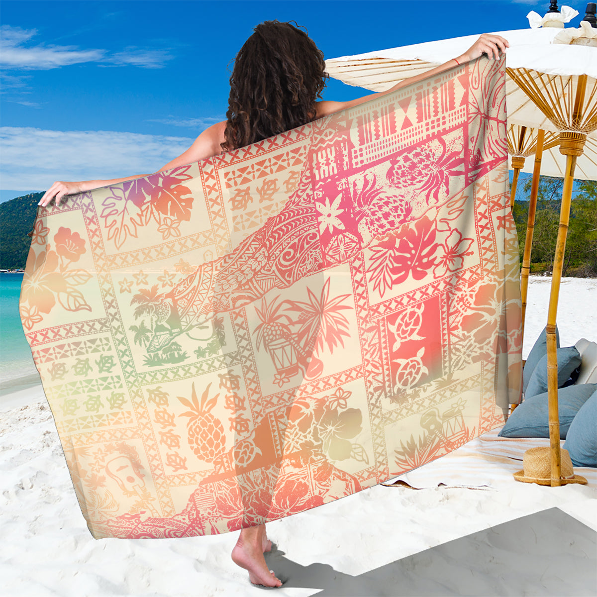 Hawaii Sarong Aloha Tribal Pattern Sweat Pink Ombre LT9 One Size 44 x 66 inches Pink - Polynesian Pride