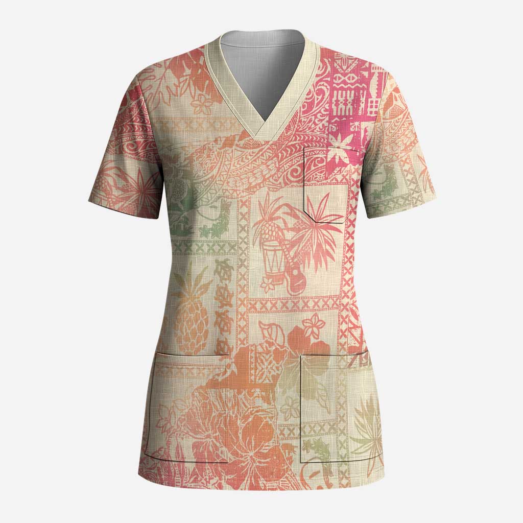 Hawaii Sweat Pink Ombre Scrub Top Aloha Tribal Pattern - Polynesian Pride
