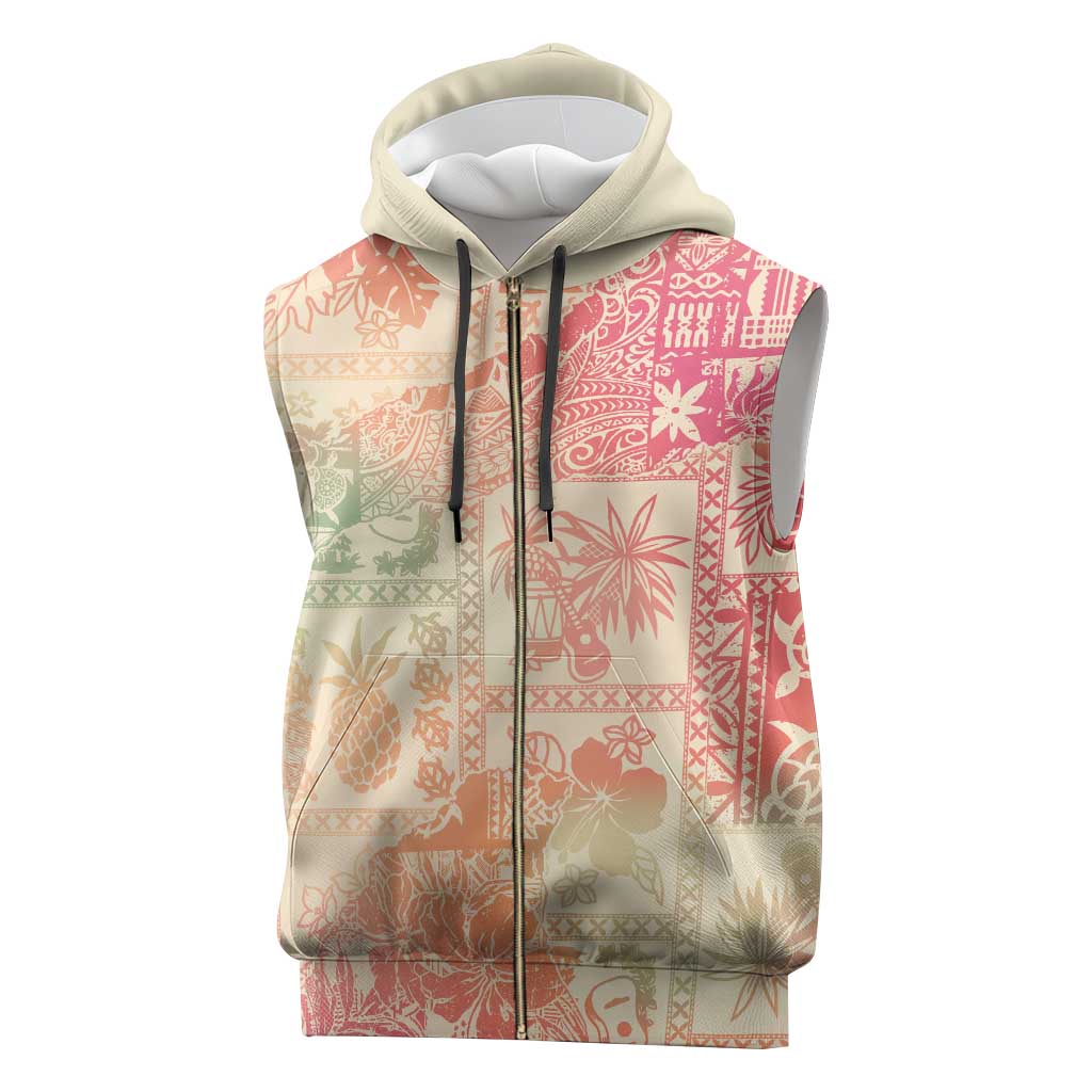 Hawaii Sweat Pink Ombre Sleeveless Zip Hoodie Aloha Tribal Pattern - Polynesian Pride