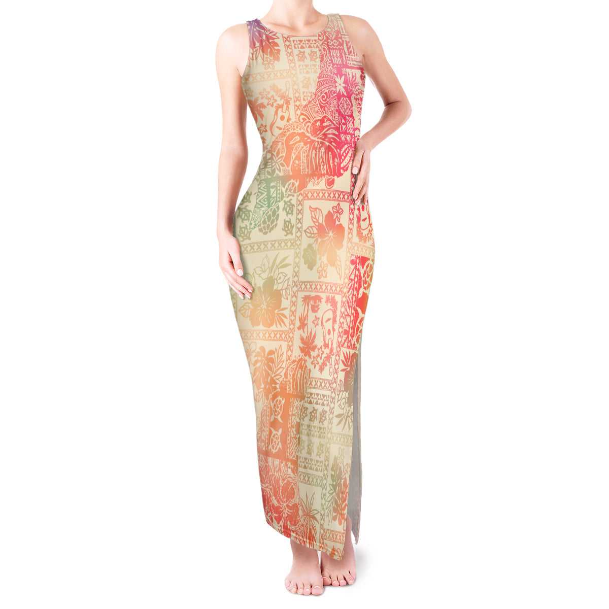 Hawaii Tank Maxi Dress Aloha Tribal Pattern Sweat Pink Ombre LT9 Women Pink - Polynesian Pride