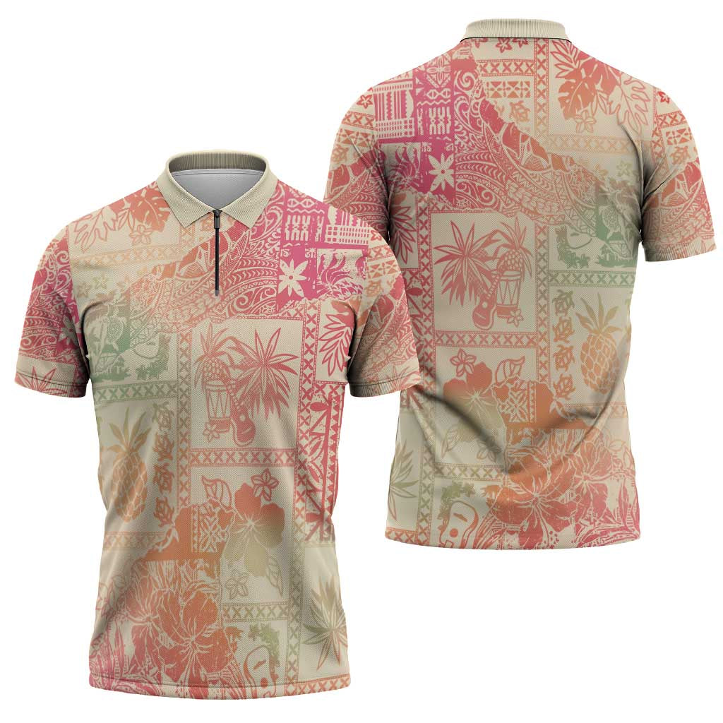 Hawaii Sweat Pink Ombre Zipper Polo Shirt Aloha Tribal Pattern - Polynesian Pride