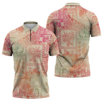 Hawaii Sweat Pink Ombre Zipper Polo Shirt Aloha Tribal Pattern - Polynesian Pride