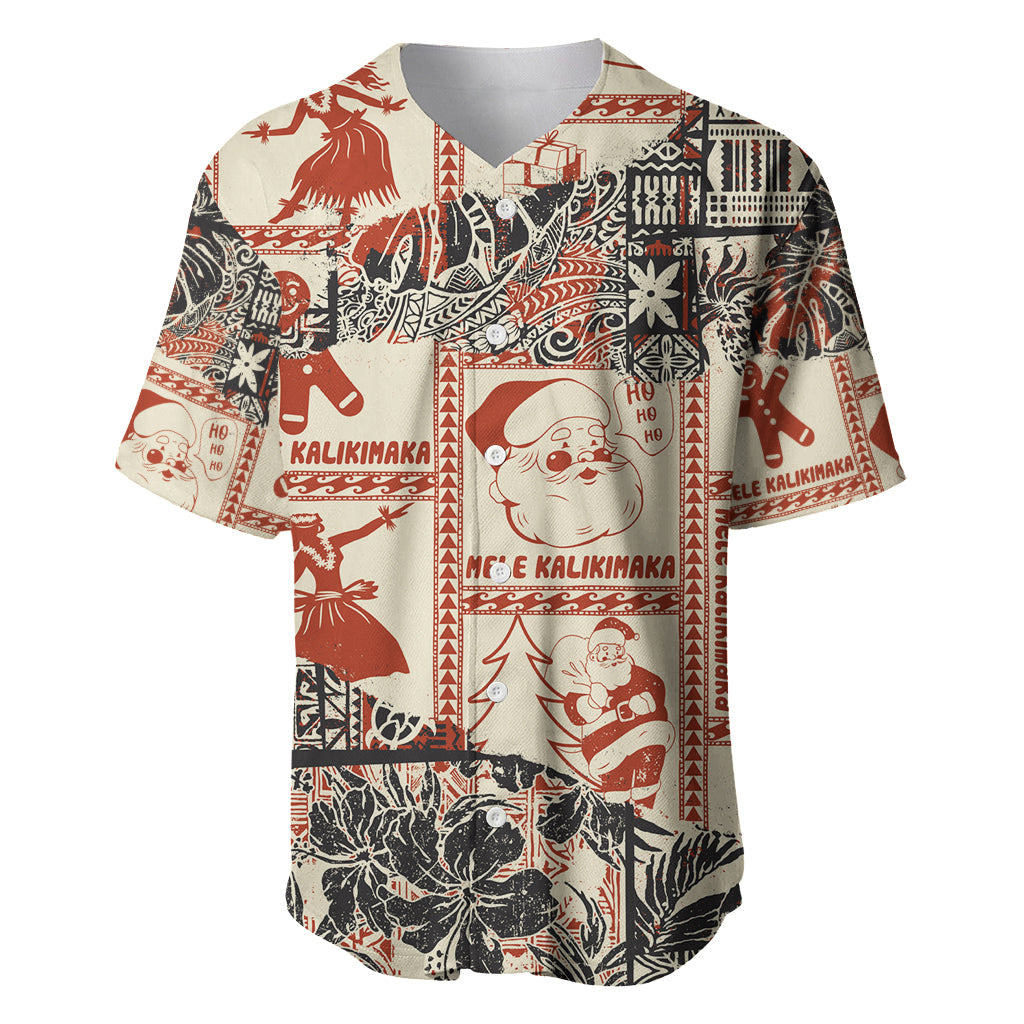 Aloha Hawaii Christmas Baseball Jersey Mele Kalikimaka Tapa Tribal Retro Style LT9 Beige - Polynesian Pride