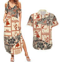Aloha Hawaii Christmas Couples Matching Summer Maxi Dress and Hawaiian Shirt Mele Kalikimaka Tapa Tribal Retro Style LT9 Beige - Polynesian Pride