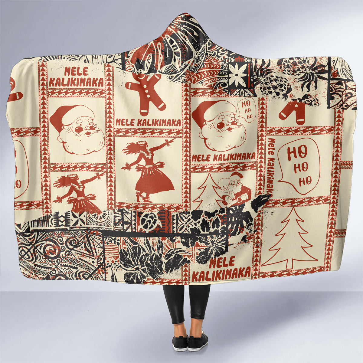 Aloha Hawaii Christmas Hooded Blanket Mele Kalikimaka Tapa Tribal Retro Style LT9 - Polynesian Pride