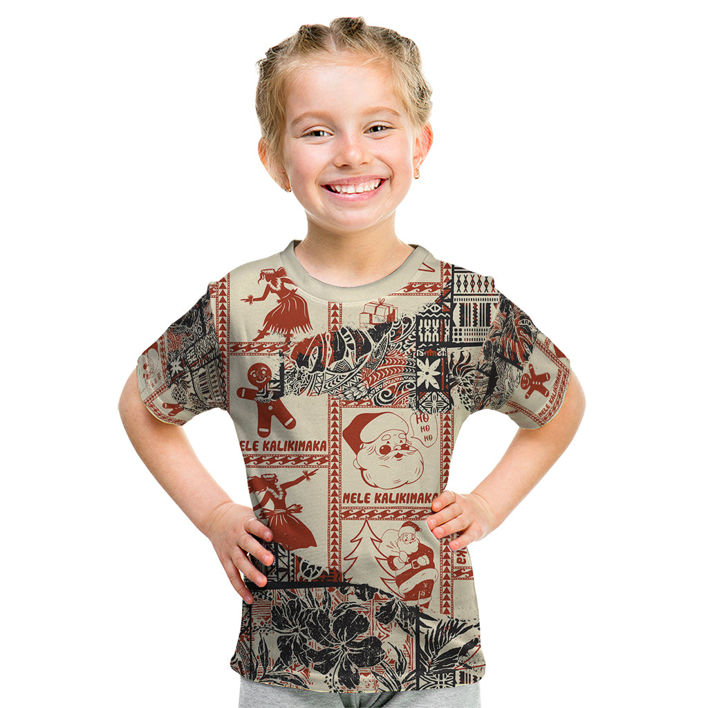 Aloha Hawaii Christmas Kid T Shirt Mele Kalikimaka Tapa Tribal Retro Style LT9 Beige - Polynesian Pride