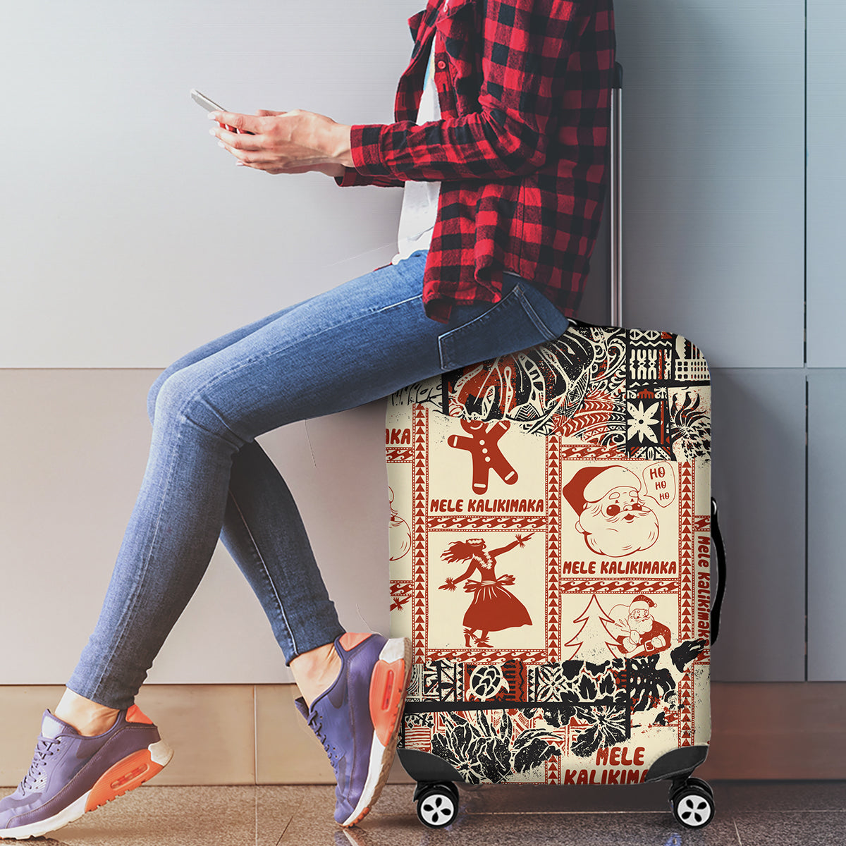 Aloha Hawaii Christmas Luggage Cover Mele Kalikimaka Tapa Tribal Retro Style LT9 - Polynesian Pride
