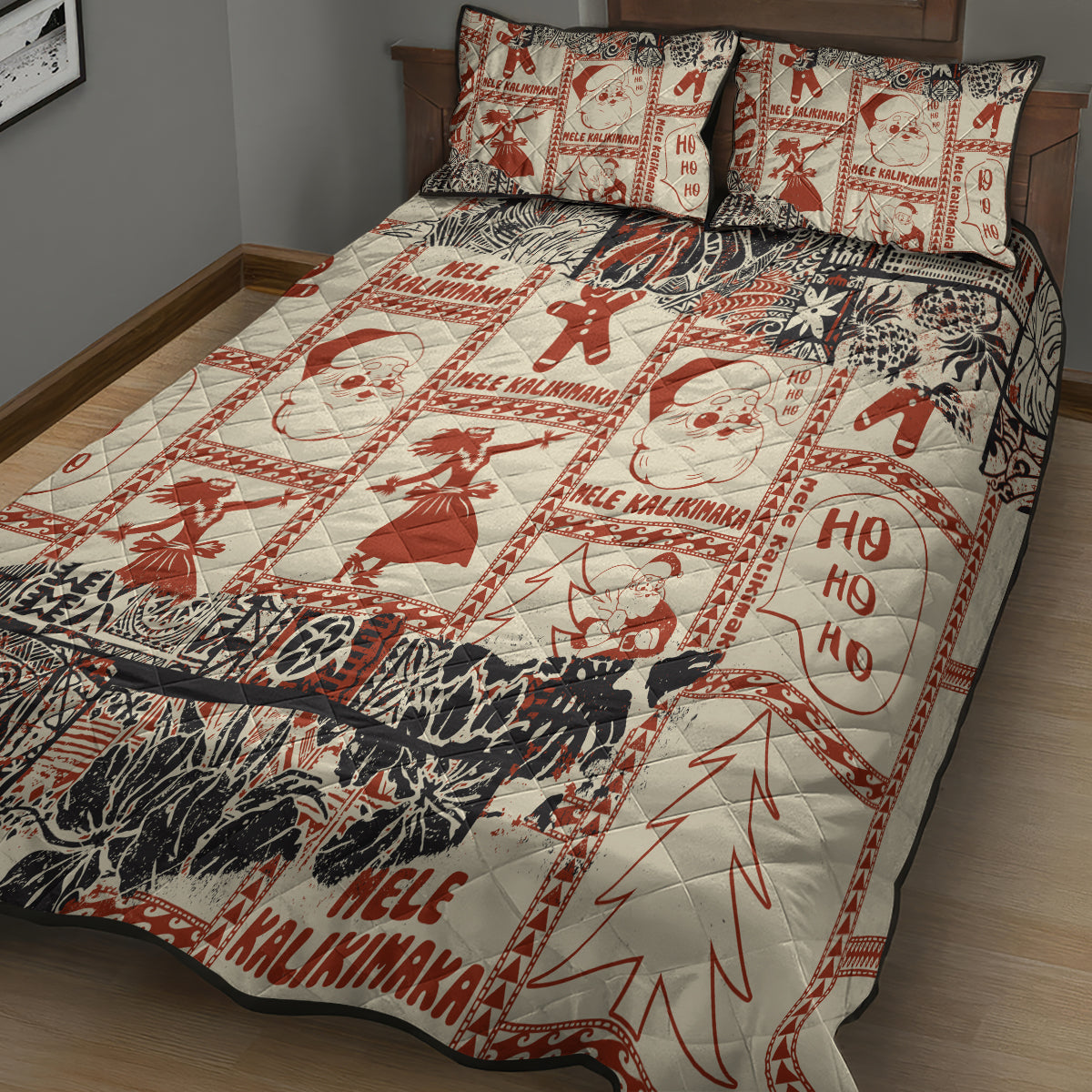 Aloha Hawaii Christmas Quilt Bed Set Mele Kalikimaka Tapa Tribal Retro Style LT9 - Polynesian Pride