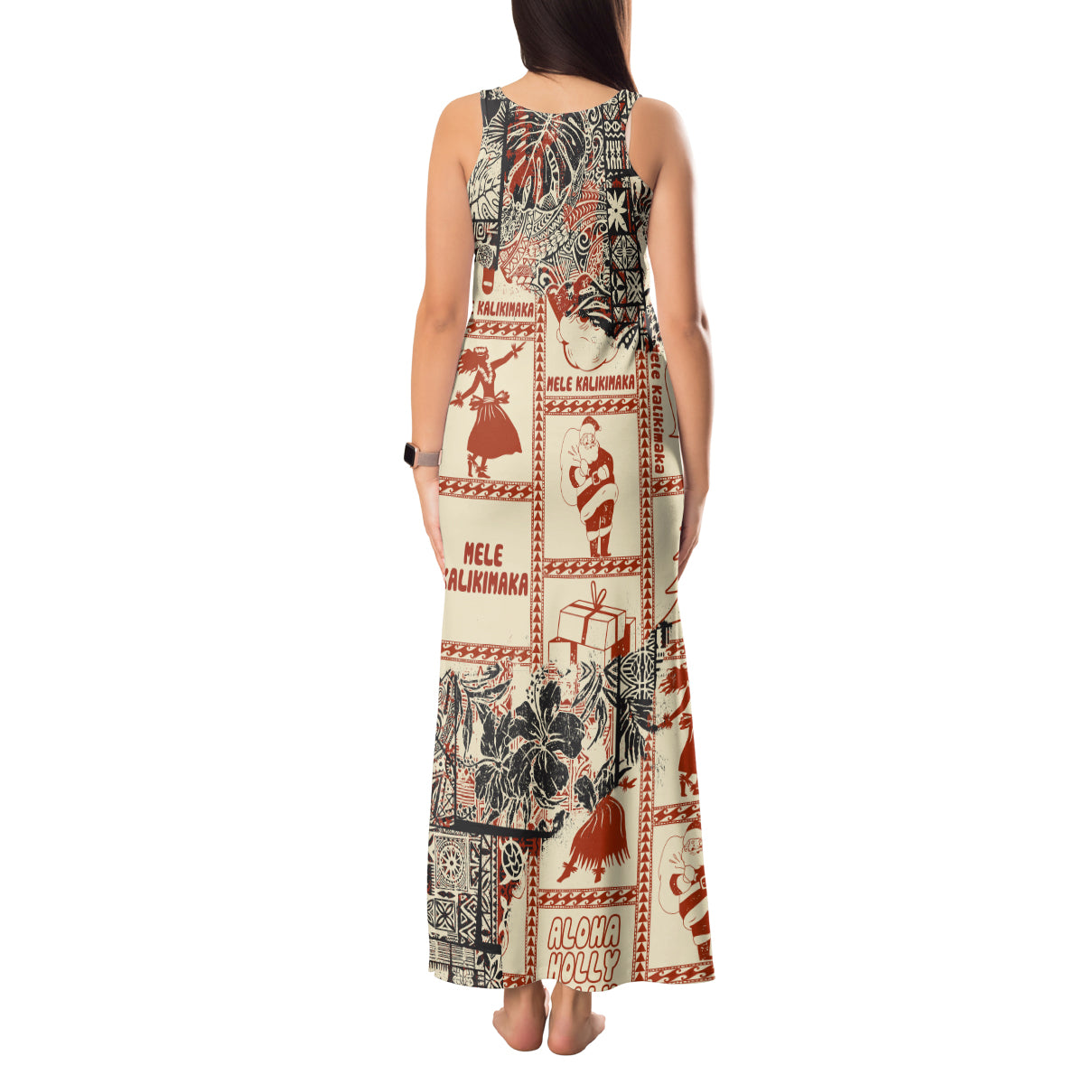 Aloha Hawaii Christmas Tank Maxi Dress Mele Kalikimaka Tapa Tribal Retro Style LT9 - Polynesian Pride