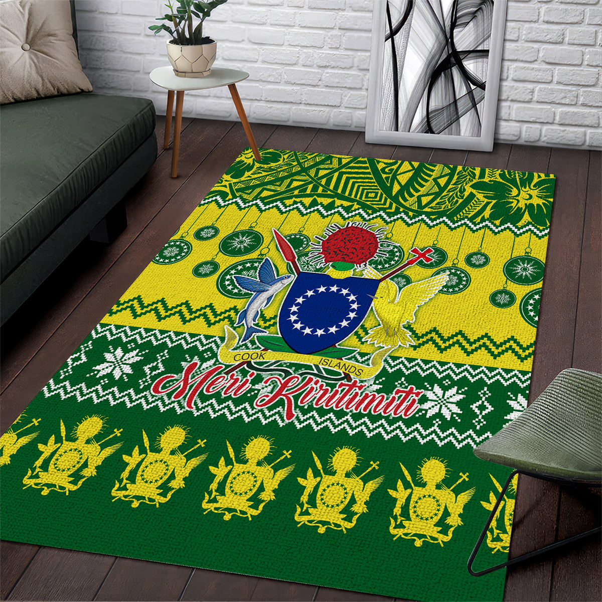 Cook Islands Christmas Area Rug Santa Beach Meri Kiritimiti LT9 Green - Polynesian Pride