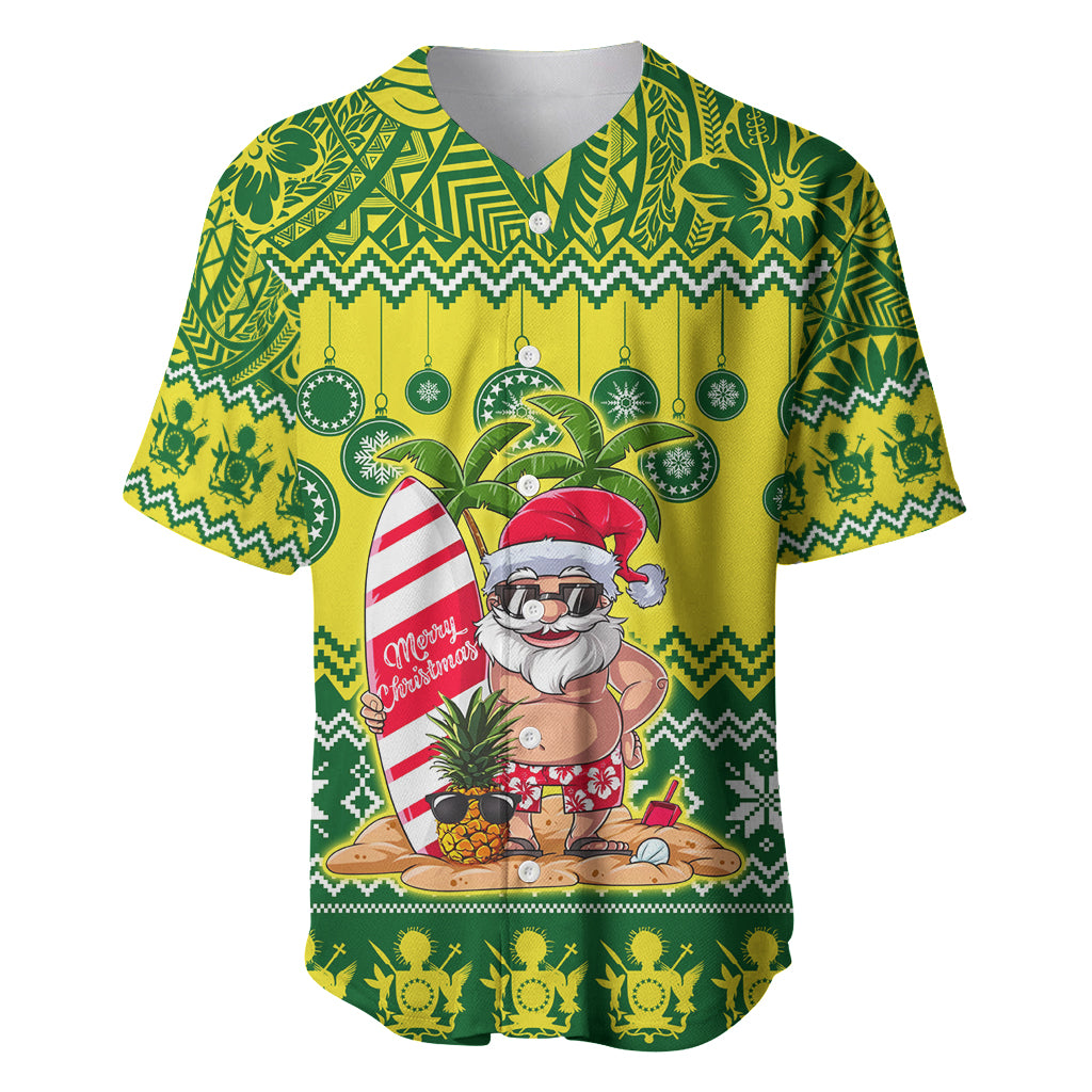 Cook Islands Christmas Baseball Jersey Santa Beach Meri Kiritimiti LT9 Green - Polynesian Pride