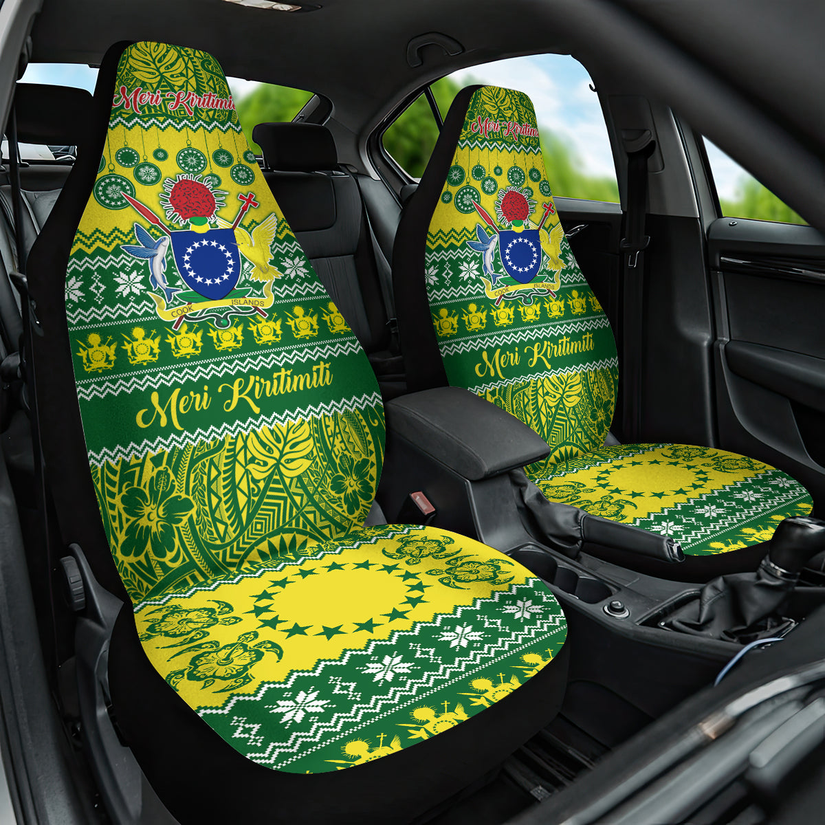 Cook Islands Christmas Car Seat Cover Santa Beach Meri Kiritimiti LT9 One Size Green - Polynesian Pride