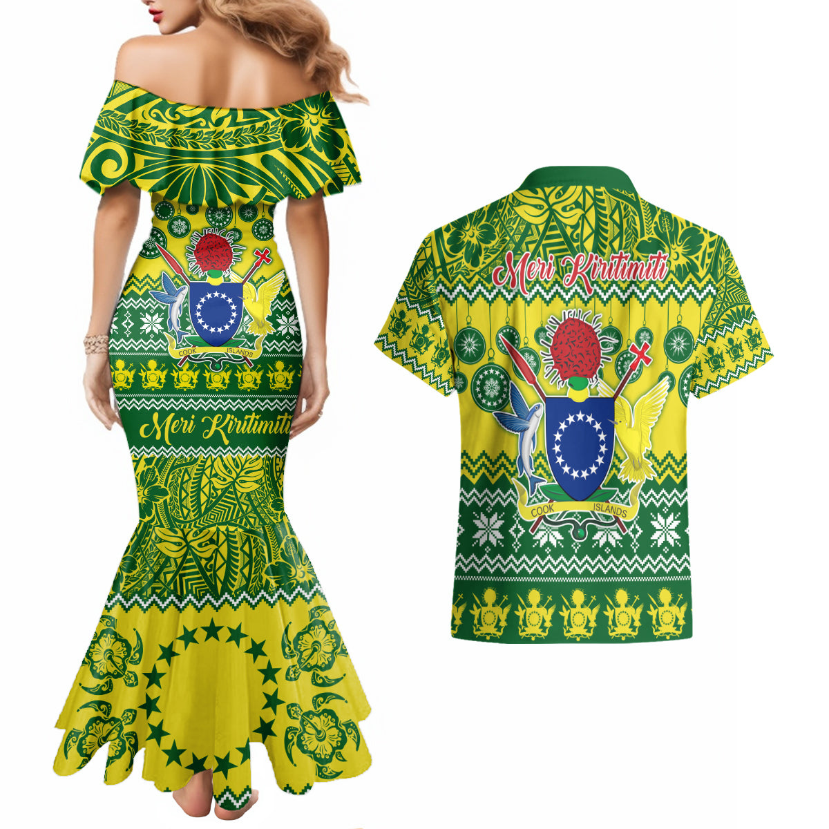 Cook Islands Christmas Couples Matching Mermaid Dress and Hawaiian Shirt Santa Beach Meri Kiritimiti LT9 - Polynesian Pride