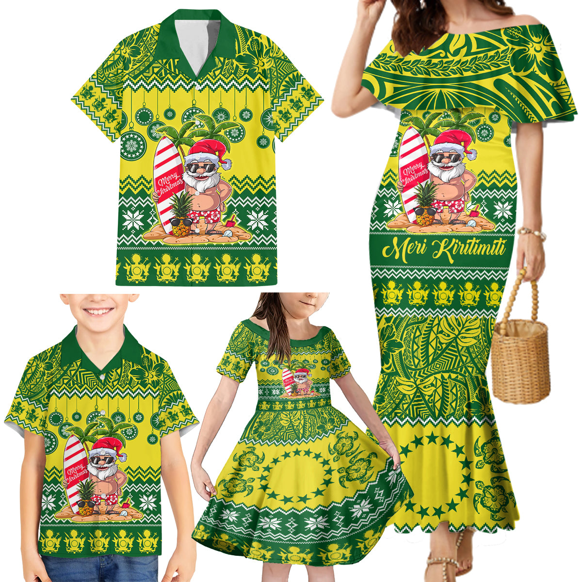 Cook Islands Christmas Family Matching Mermaid Dress and Hawaiian Shirt Santa Beach Meri Kiritimiti LT9 - Polynesian Pride