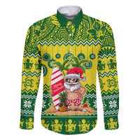 Cook Islands Christmas Family Matching Mermaid Dress and Hawaiian Shirt Santa Beach Meri Kiritimiti LT9 Dad's Shirt - Long Sleeve Green - Polynesian Pride