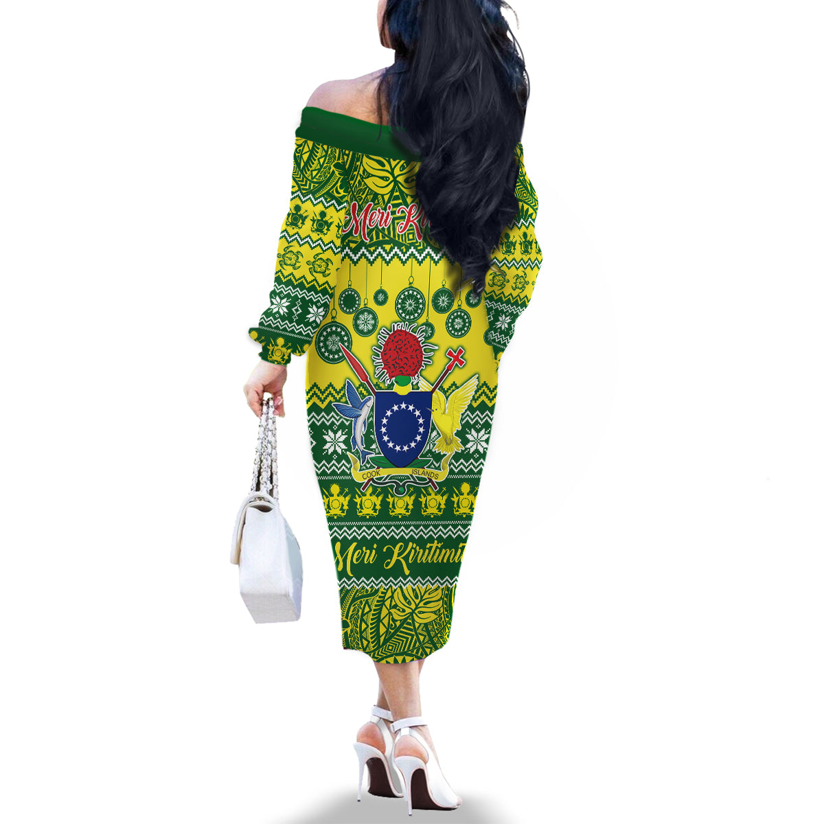 Cook Islands Christmas Family Matching Off Shoulder Long Sleeve Dress and Hawaiian Shirt Santa Beach Meri Kiritimiti LT9 - Polynesian Pride