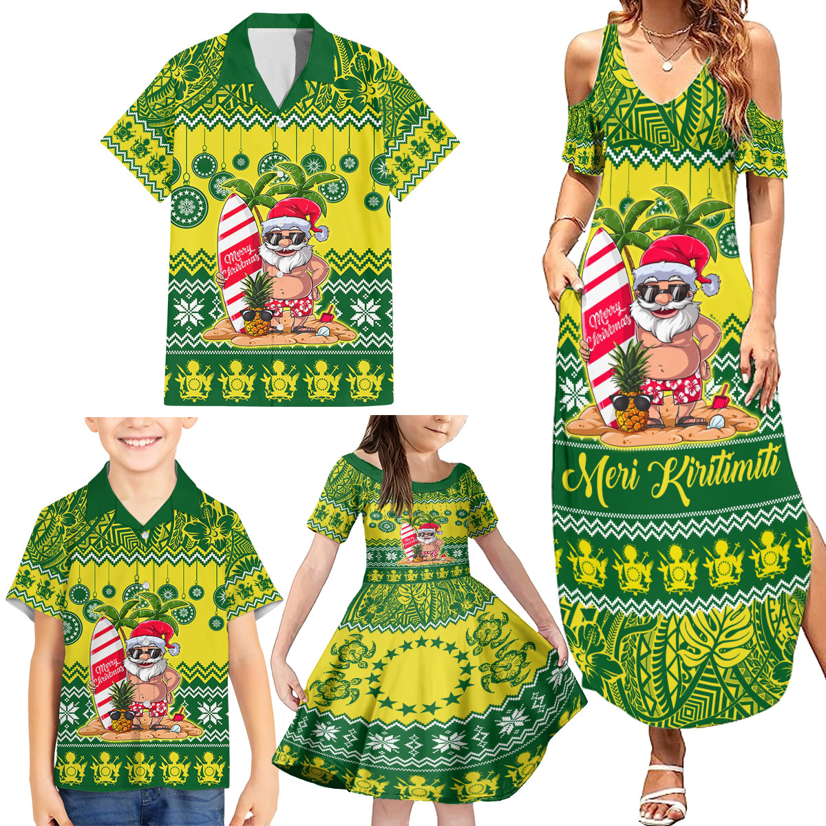 Cook Islands Christmas Family Matching Summer Maxi Dress and Hawaiian Shirt Santa Beach Meri Kiritimiti LT9 - Polynesian Pride